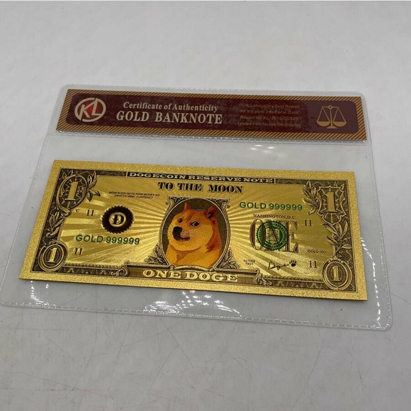 Dogecoin Dollar Gold Banknote Certificate Bill Crypto Souvenir One Doge - Picture 1 of 7